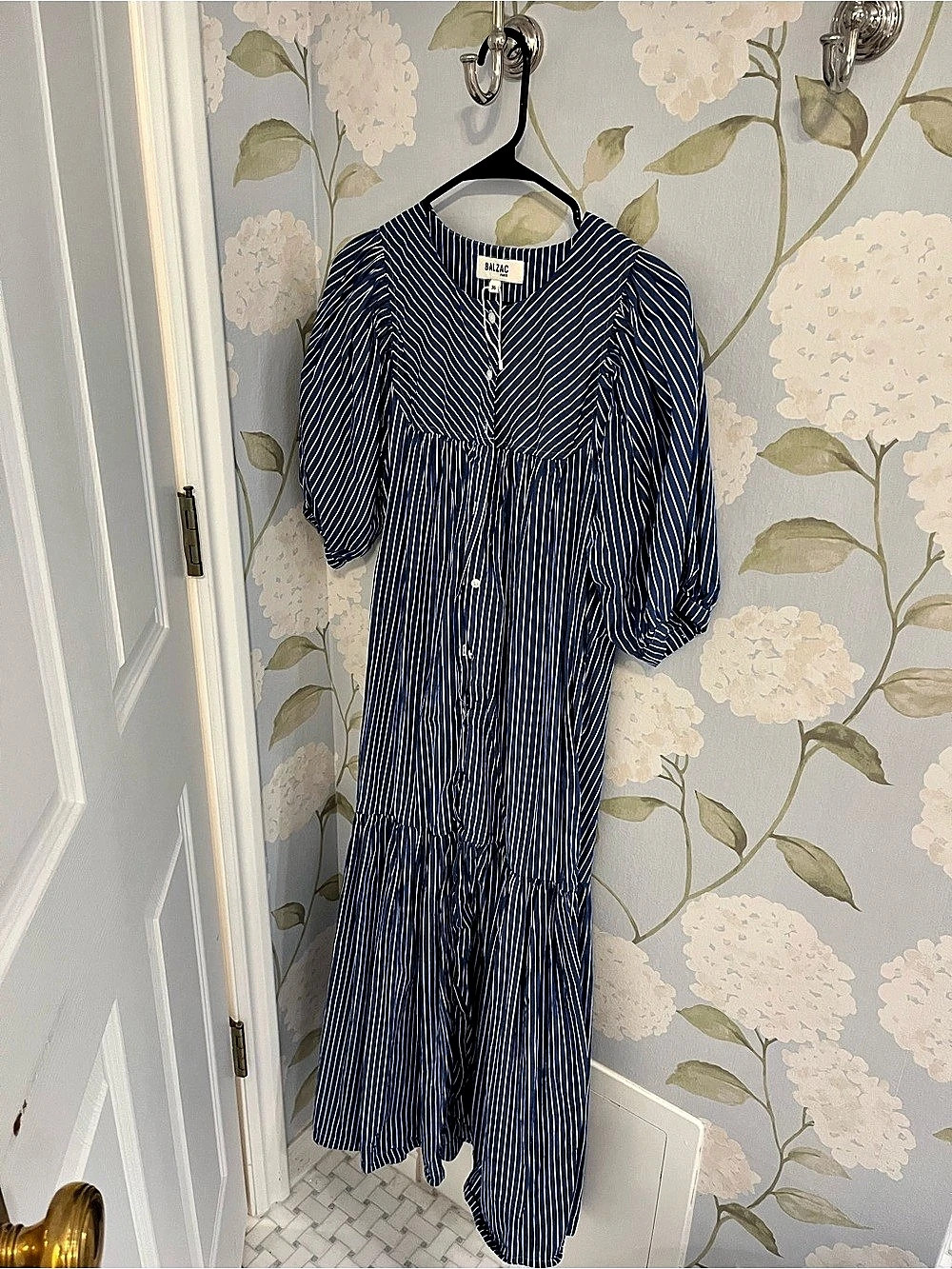 Balzac Striped midi/ Maxi Dress in Blue & White Like New